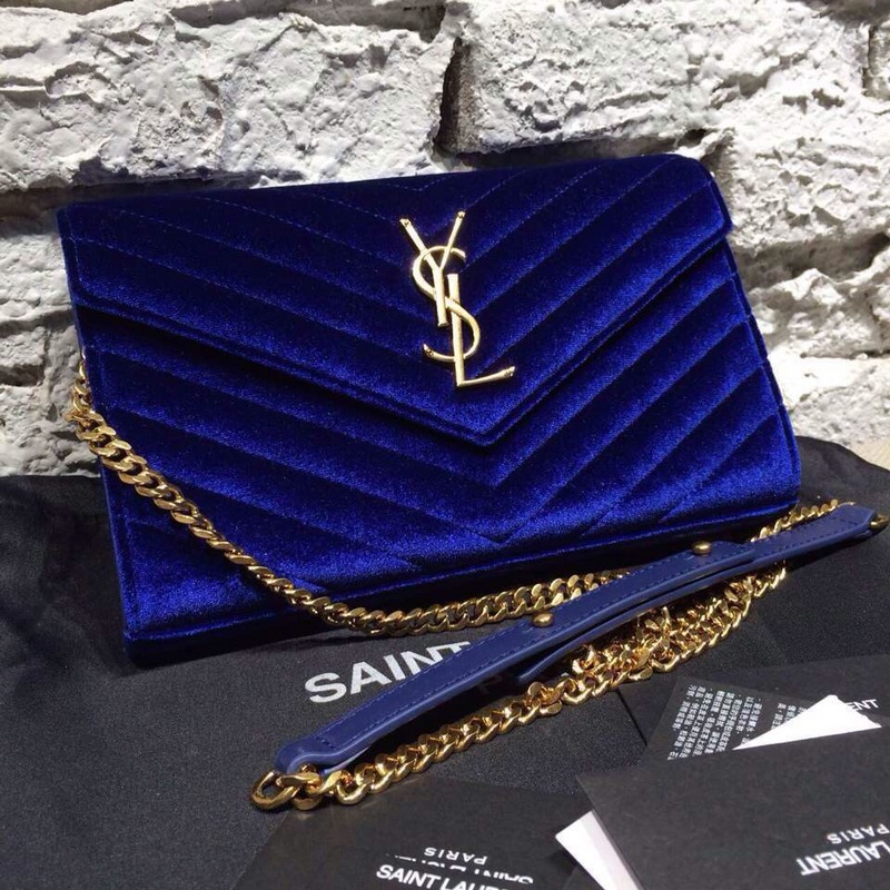 2015 New Saint Laurent Bag Cheap Sale-CLASSIC LARGE MONOGRAM SAINT LAURENT SATCHEL IN Y0130 Royal Blue VELET&LEATHER - Click Image to Close